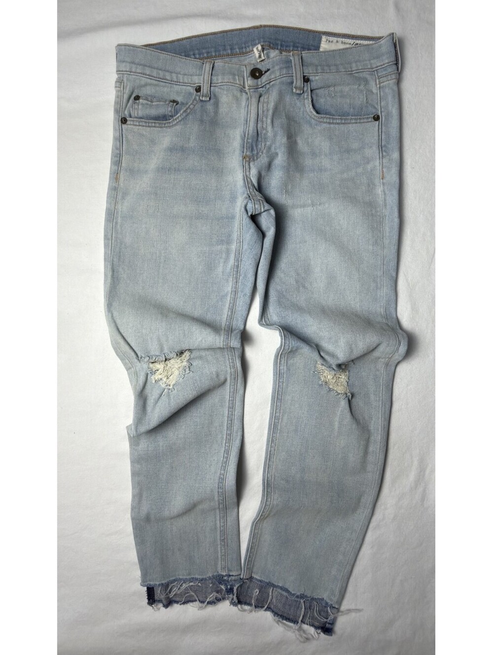 Rag & Bone Dre Slim Boyfriend Jeans Size 27 Norton Light Wash Distressed Raw Hem